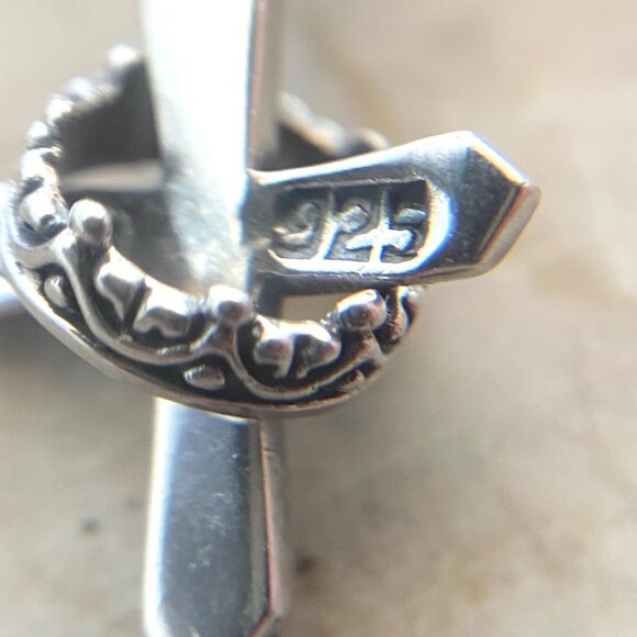 Sterling Silver 925 Petite Dainty Cross & Crown Dangle Drop Earrings - Picture 8 of 16